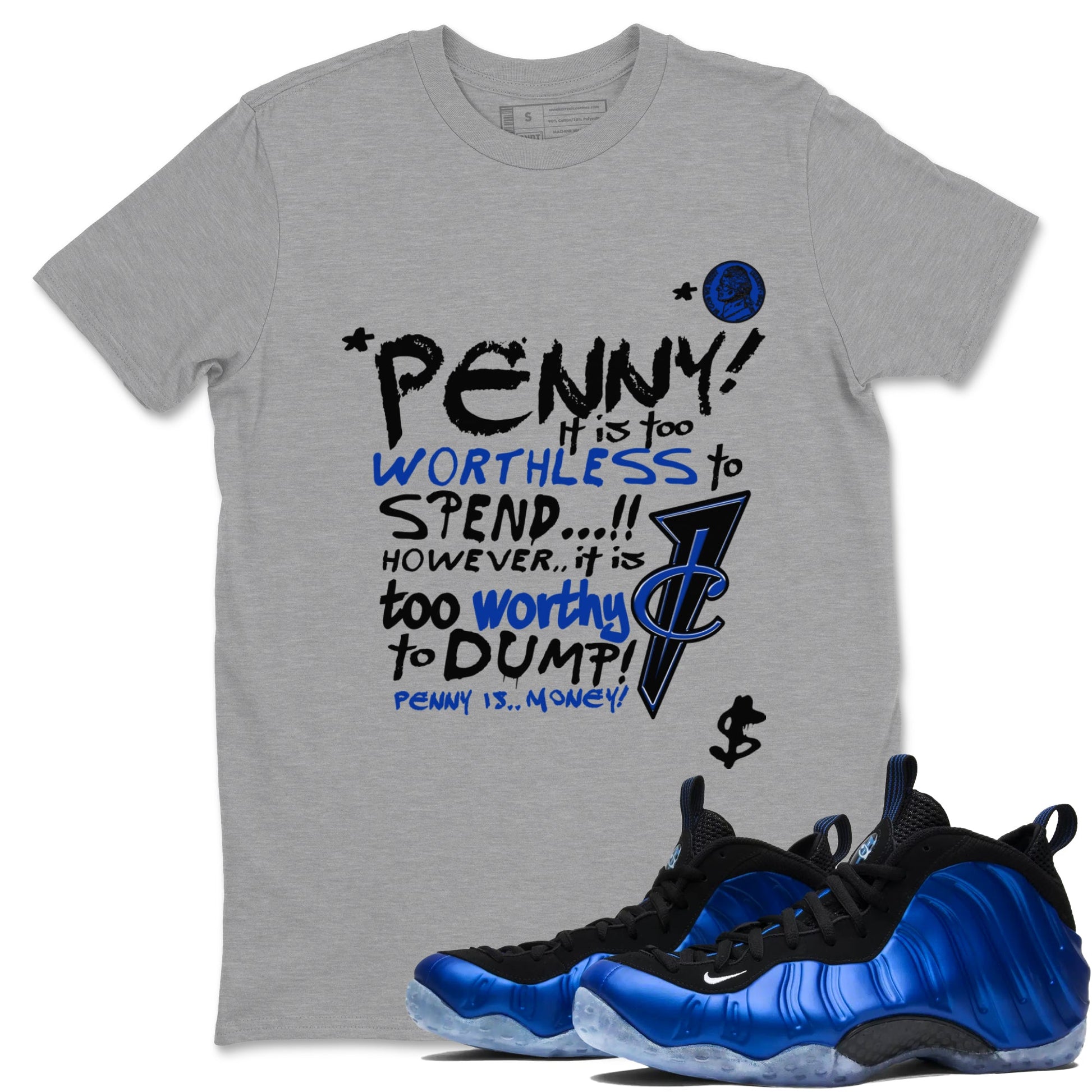 Foams One Royal shirts to match jordans Penny Is sneaker match tees Air Foamposite One Royal match shoes to clothes SNRT Sneaker Tees unisex cotton Heather Grey 1 shirts