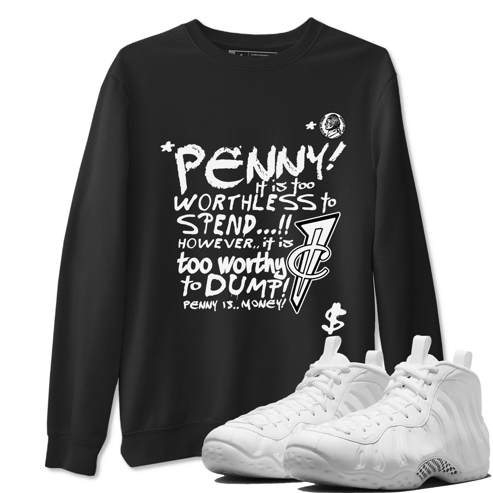 Penny Is sneaker match t-shirt styled to complete your fit with the Air Foamposite One Triple White sneakers, shown in Black 1.