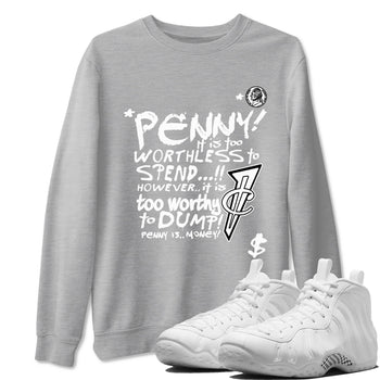 Penny Is sneaker match t-shirt styled to complete your fit with the Air Foamposite One Triple White sneakers, shown in Heather Grey 1.