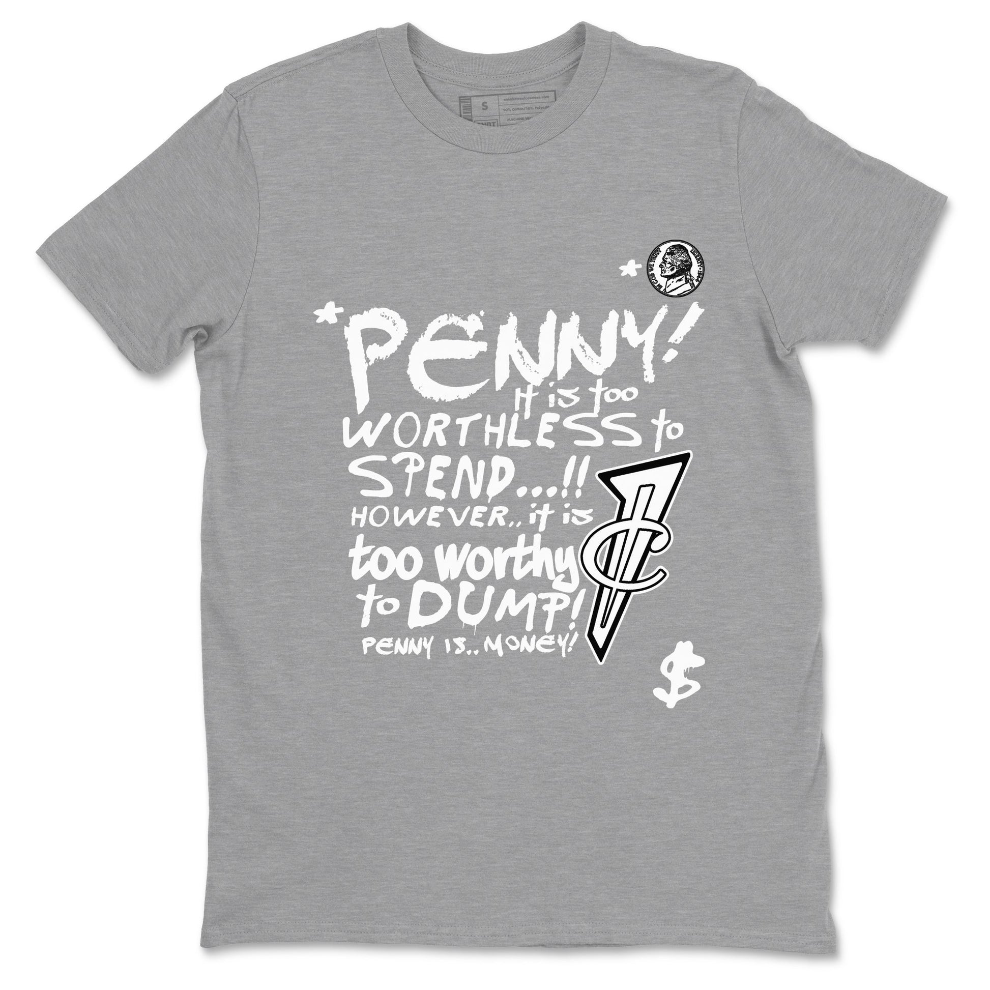 Penny Is sneaker match t-shirt styled to complete your fit with the Air Foamposite One Triple White sneakers, shown in Heather Grey 2.