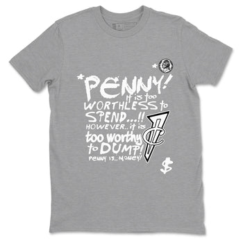 Penny Is sneaker match t-shirt styled to complete your fit with the Air Foamposite One Triple White sneakers, shown in Heather Grey 2.