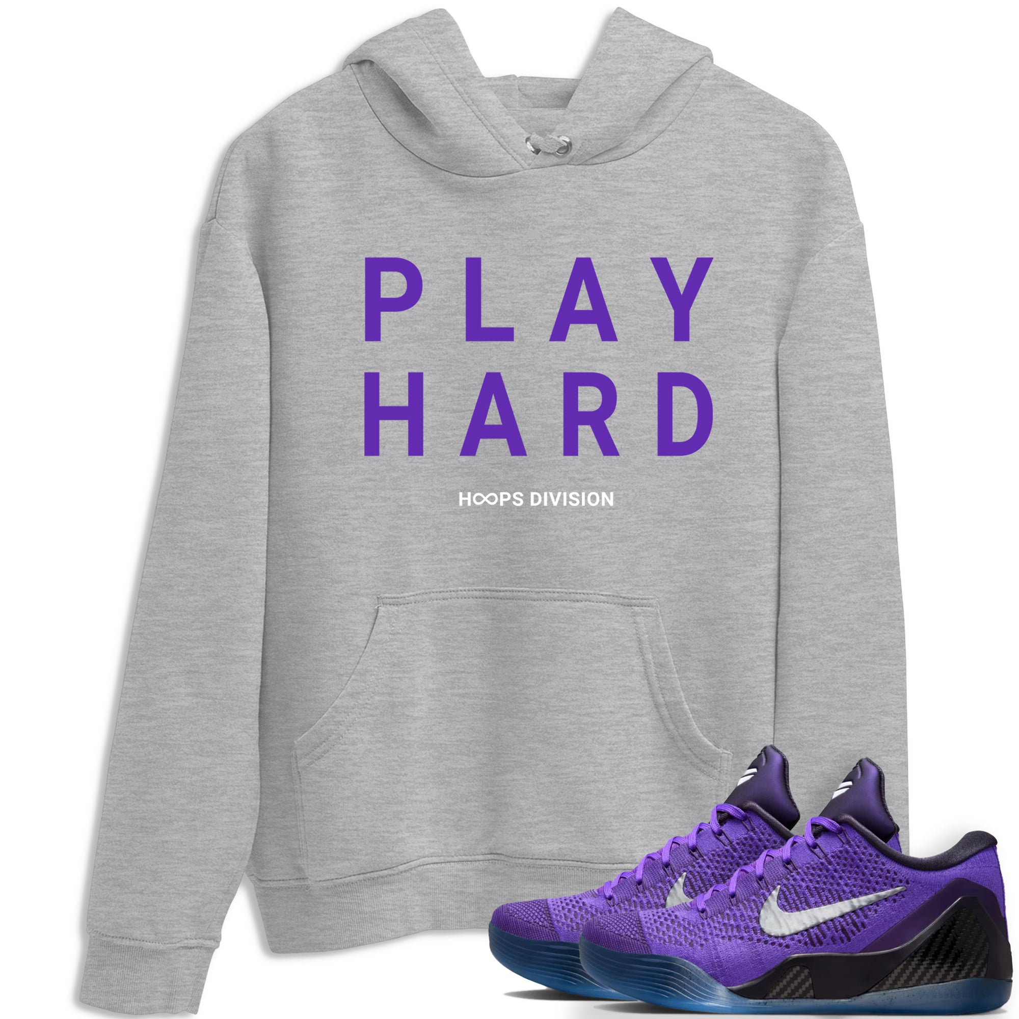 Sneaker Threads – Sneaker Tees To Match Nike KB 9 Hyper Grape – Play Hard Graphic Tee Heather Grey 1. Perfect for Jordan releases 2025 colorways. Perfect for purple basketball sneaker releases and legacy-inspired colorways for 2025 hoopers.