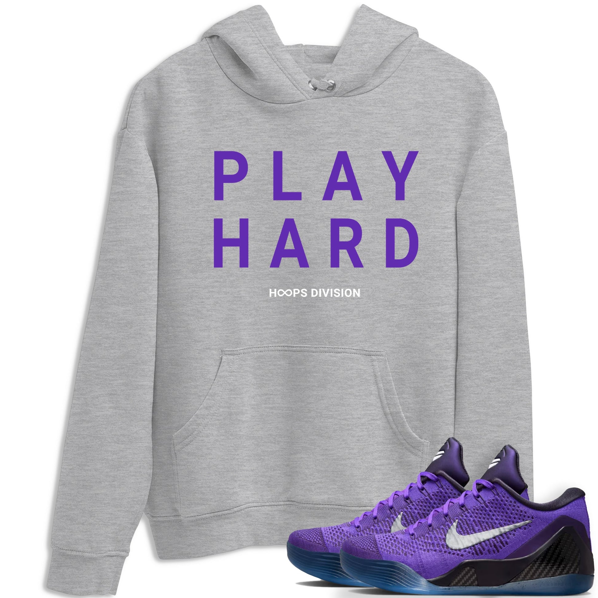 Sneaker Threads – Sneaker Tees To Match Nike KB 9 Hyper Grape – Play Hard Graphic Tee Heather Grey 1. Perfect for Jordan releases 2025 colorways. Perfect for purple basketball sneaker releases and legacy-inspired colorways for 2025 hoopers.