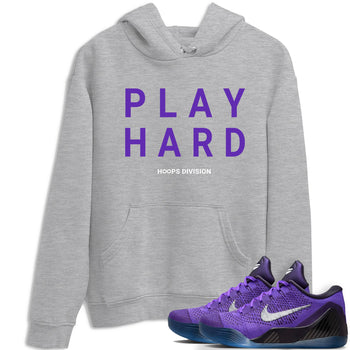 Sneaker Threads – Sneaker Tees To Match Nike KB 9 Hyper Grape – Play Hard Graphic Tee Heather Grey 1. Perfect for Jordan releases 2025 colorways. Perfect for purple basketball sneaker releases and legacy-inspired colorways for 2025 hoopers.