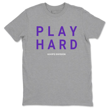 Sneaker Threads – Sneaker Tees To Match Nike KB 9 Hyper Grape – Play Hard Graphic Tee Heather Grey 2. Perfect for Jordan releases 2025 colorways. Perfect for purple basketball sneaker releases and legacy-inspired colorways for 2025 hoopers.