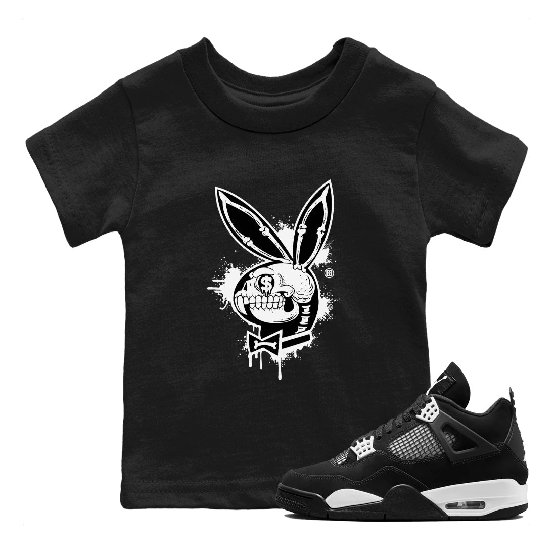 AJ4 White Thunder shirts to match jordans Playskull sneaker match tees Air Jordan 4 White Thunder SNRT Sneaker Tees streetwear brand Baby and Youth Black 1 cotton tee