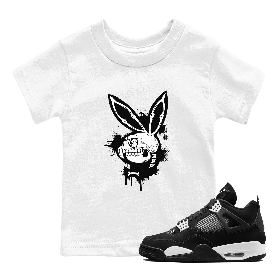 AJ4 White Thunder shirts to match jordans Playskull sneaker match tees Air Jordan 4 White Thunder SNRT Sneaker Tees streetwear brand Baby and Youth White 1 cotton tee