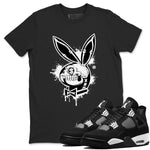 AJ4 White Thunder shirts to match jordans Playskull sneaker match tees Air Jordan 4 White Thunder SNRT Sneaker Tees streetwear brand Black 1 unisex cotton tee