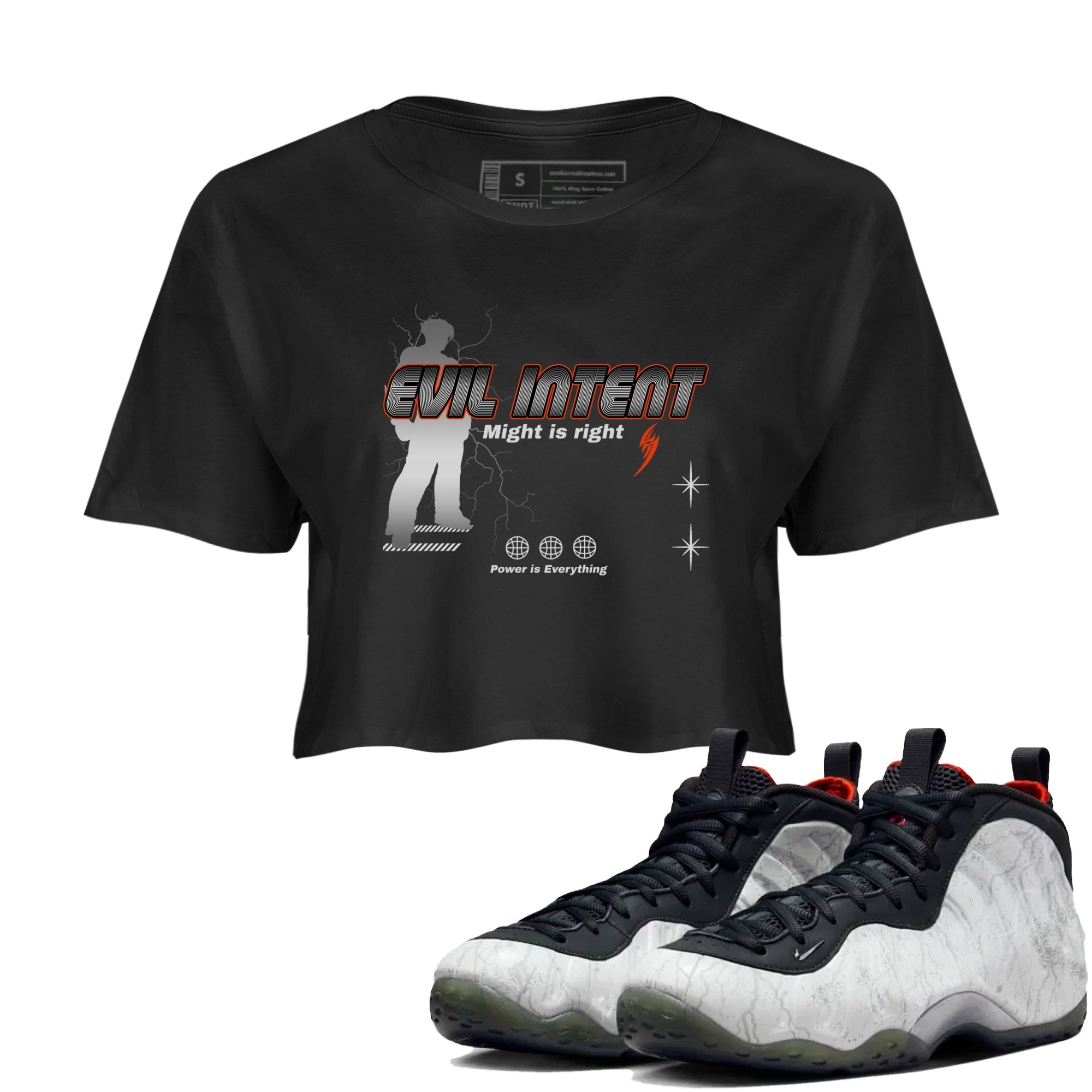 Foams One Jin shirts to match jordans Power Is Everything sneaker match tees Air Foamposite One Jin match shoes to clothes SNRT Sneaker Tees unisex cotton Black 1 crop tee
