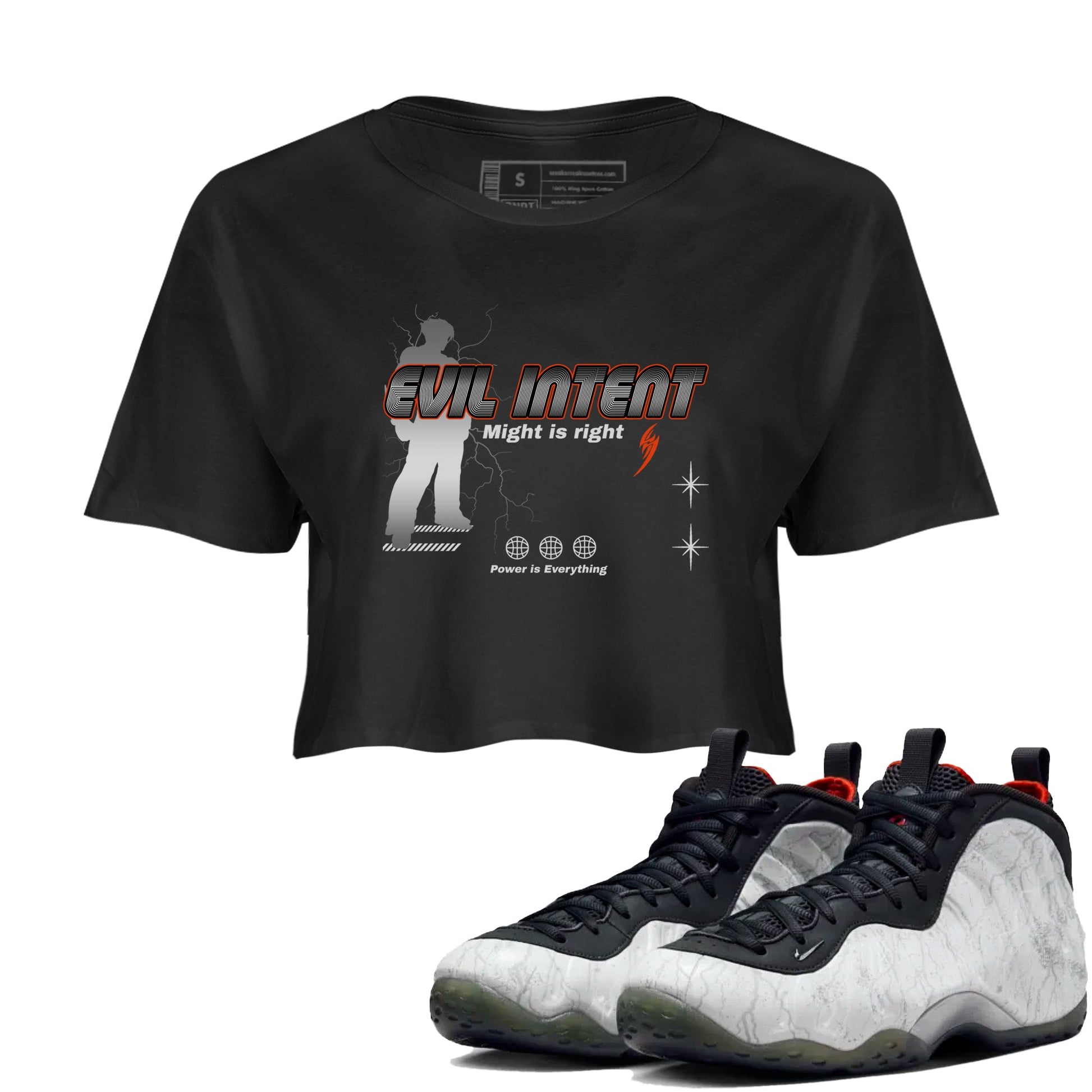 Foams One Jin shirts to match jordans Power Is Everything sneaker match tees Air Foamposite One Jin match shoes to clothes SNRT Sneaker Tees unisex cotton Black 1 crop tee