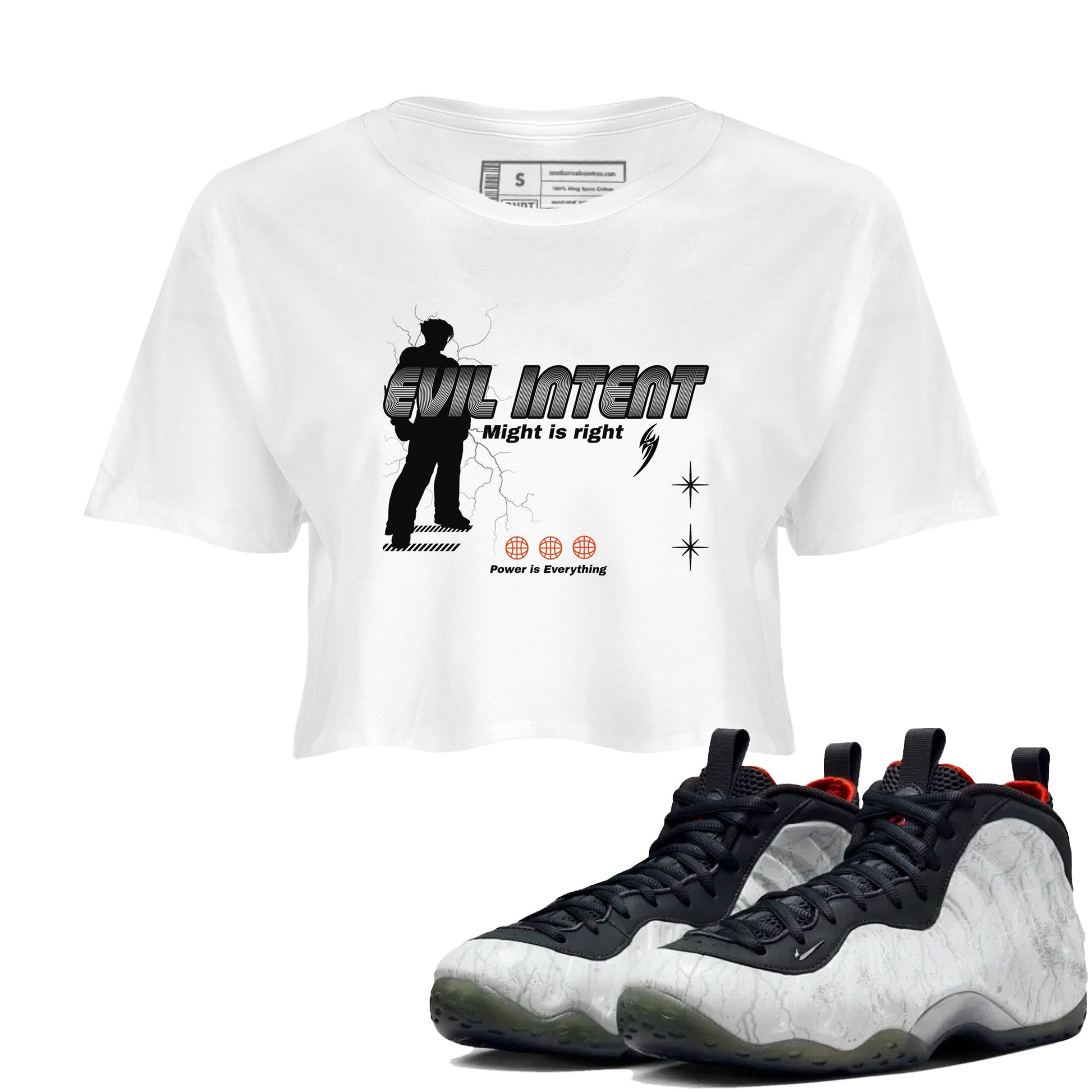 Foams One Jin shirts to match jordans Power Is Everything sneaker match tees Air Foamposite One Jin match shoes to clothes SNRT Sneaker Tees unisex cotton White 1 crop tee