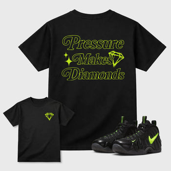 Pressure Makes Diamonds front and back graphic tee styled to complete your fit with the Air Foamposite Pro Black sneakers, shown in Black.