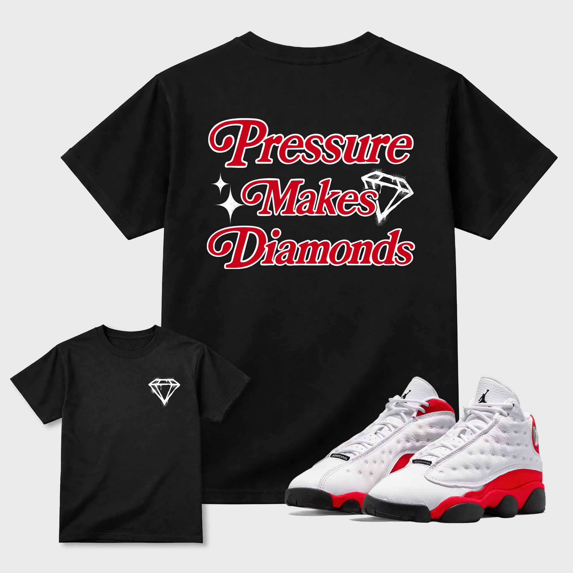 Pressure Makes Diamonds sneaker match t-shirt styled to complete your fit with the sneakers, shown in Black.