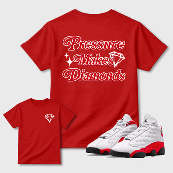 Pressure Makes Diamonds sneaker match t-shirt styled to complete your fit with the sneakers, shown in Red.