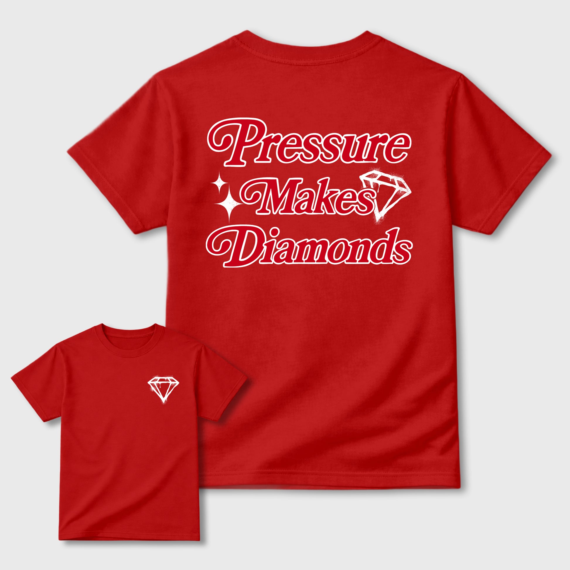 Pressure Makes Diamonds sneaker match t-shirt styled to complete your fit with the sneakers, shown in Red.