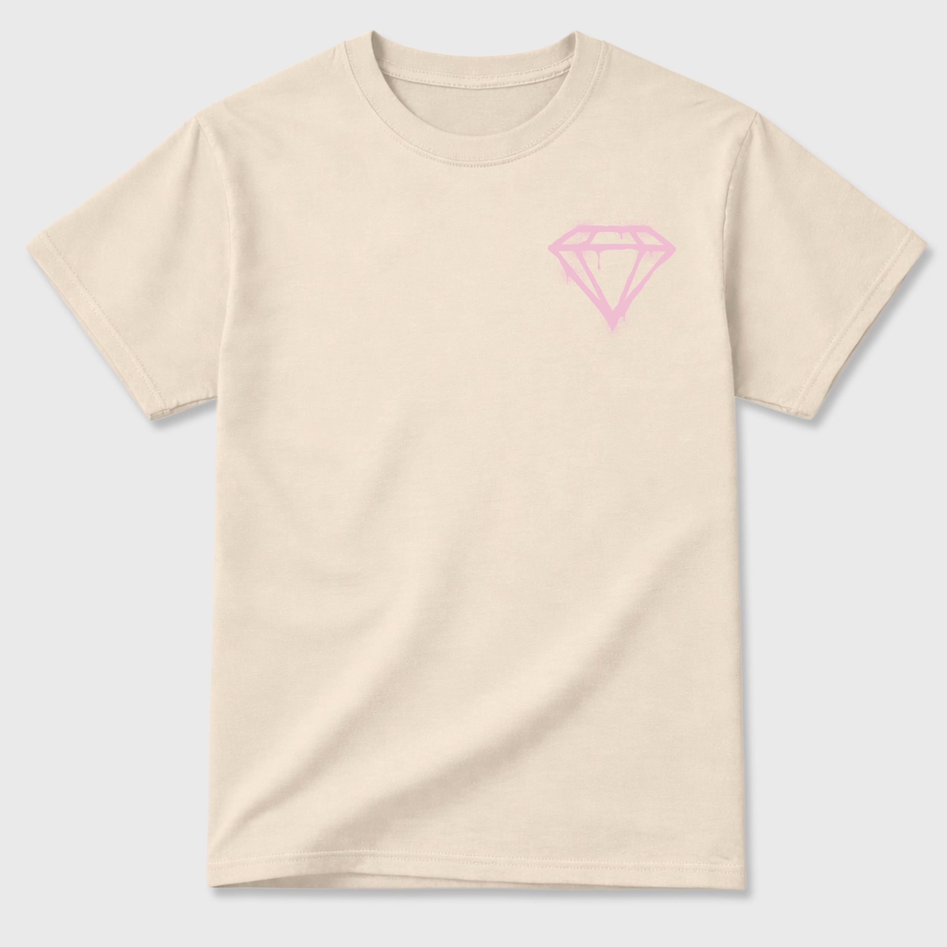 Pressure Makes Diamonds front and back graphic t-shirt styled to complete your outfit with the4s Iced Carmine, shown in Natural.