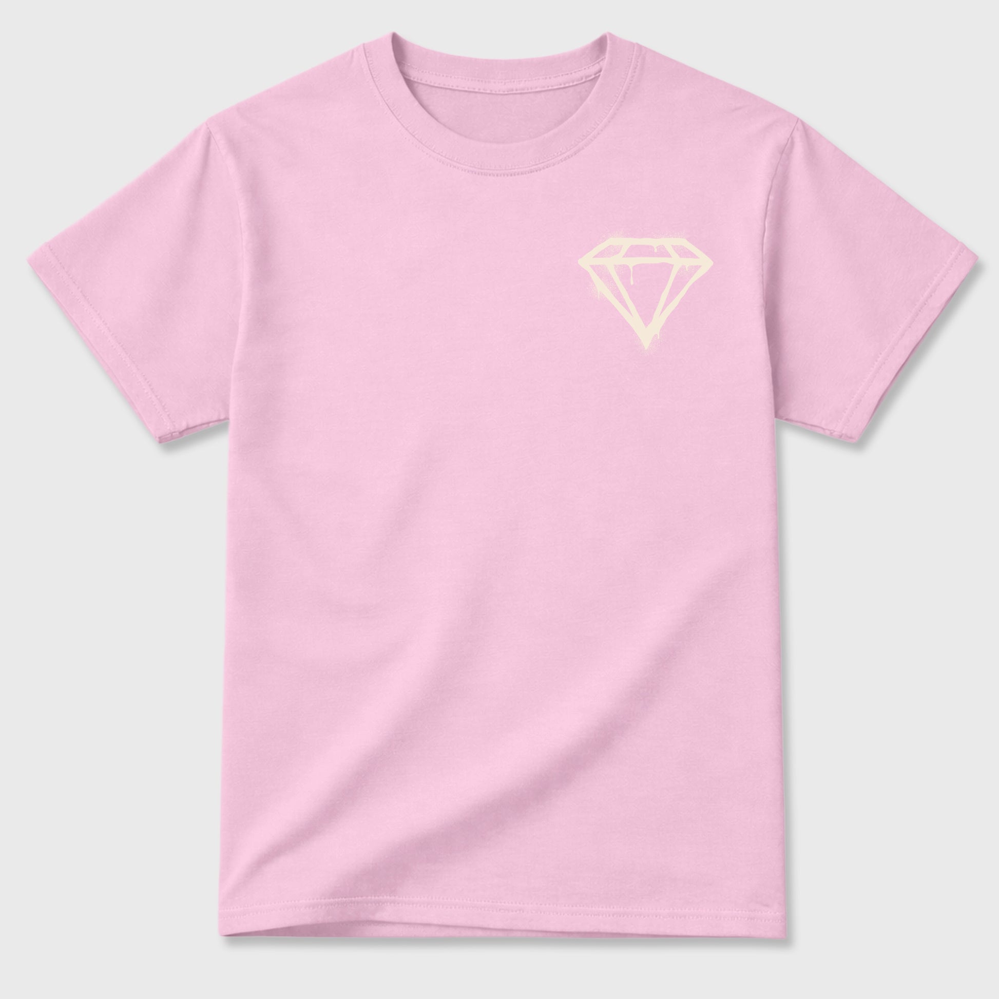 Pressure Makes Diamonds front and back graphic t-shirt styled to complete your outfit with the4s Iced Carmine, shown in Pink.