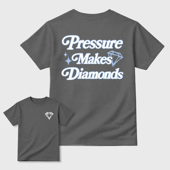 Pressure Makes Diamonds graphic t-shirt, Double side styled graphic shirts to complete your fit with the 5s Retro White Metallic sneakers, shown in Cool Grey.