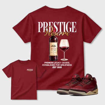 Prestige Graphic T-Shirt sneaker match tee designed for the 3s Burgundy Crush, featuring coordinated color options for a perfect streetwear match. Cardinal shirt.