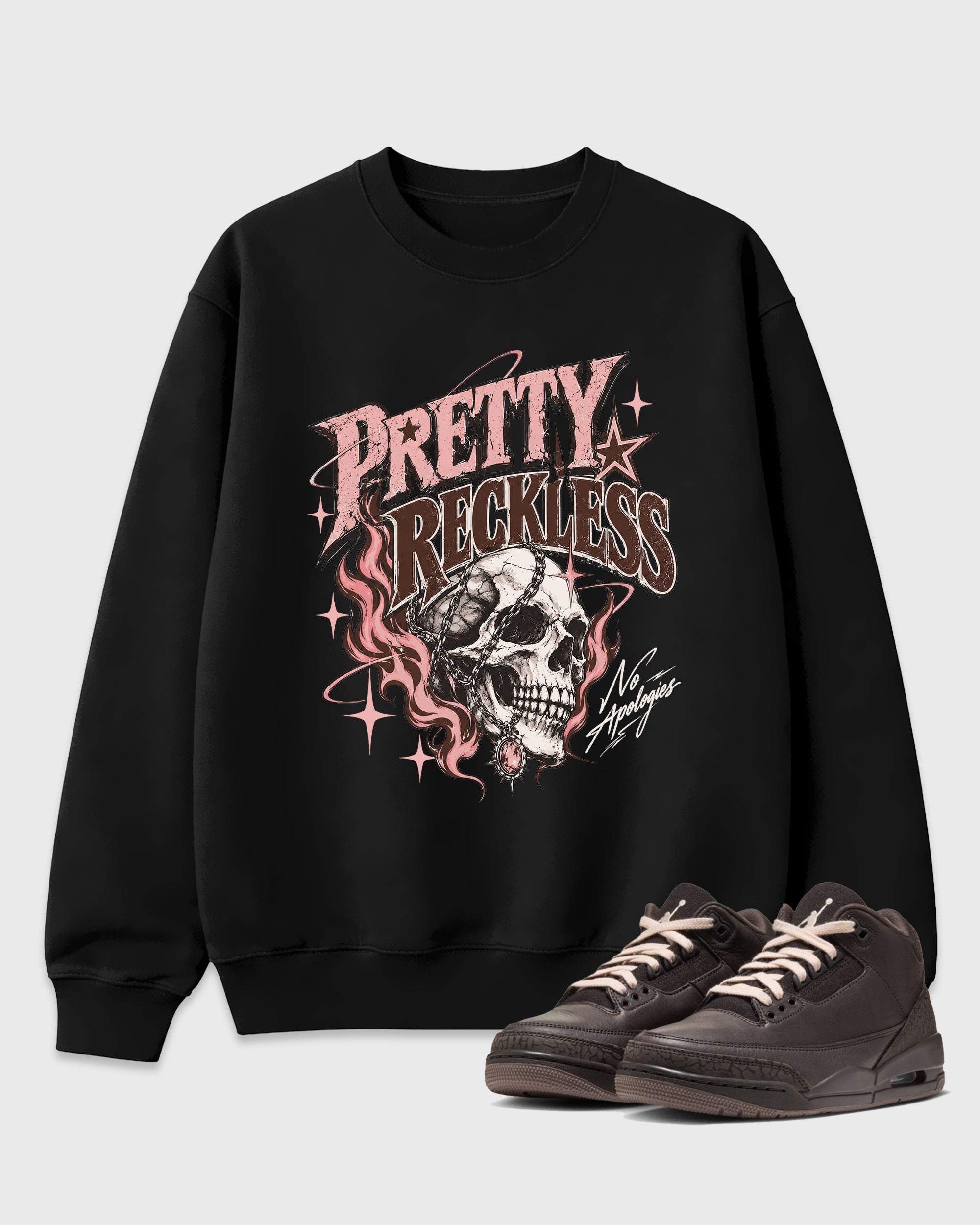 Pretty Reckless Graphic T-Shirt featuring original streetwear artwork designed to match the Air Jordan 3 Fireside. Black 1 Graphic Tee.