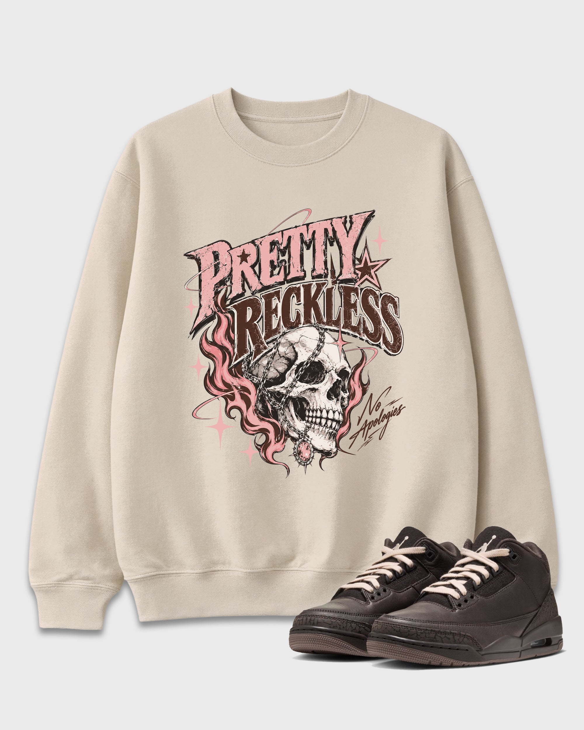 Pretty Reckless Graphic T-Shirt featuring original streetwear artwork designed to match the Air Jordan 3 Fireside. Natural 1 Graphic Tee.