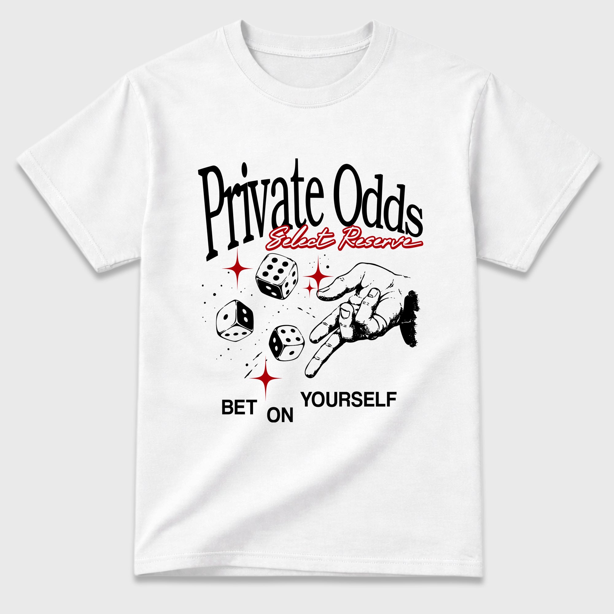 Private Odds Graphic T-Shirt featuring original streetwear artwork designed to match the Air Jordan 9 True Red. White 2 Graphic T-Shirt.