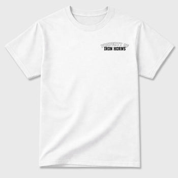Property of Iron Horns Graphic T-Shirt sneaker match tee designed for4s Toro Bravo, featuring coordinated color options for a perfect streetwear match. White shirt.