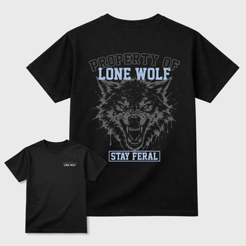 Property of Lone Wolf sneaker match t-shirt styled to complete your fit with the 5s Wolf Grey sneakers, shown in Black.