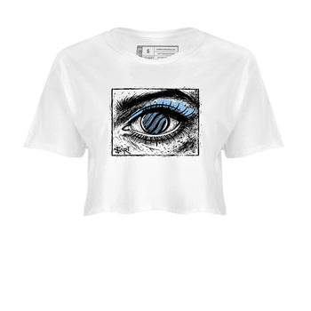 Psychic Wave womens crop tee made to vibe with the Air Foamposite One Psychic Blue sneakers — the perfect match in White 2.