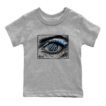 Psychic Wave baby and kids t-shirt crafted for little sneakerheads to shine with the Air Foamposite One Psychic Blue sneakers, displayed in Heather Grey 2.