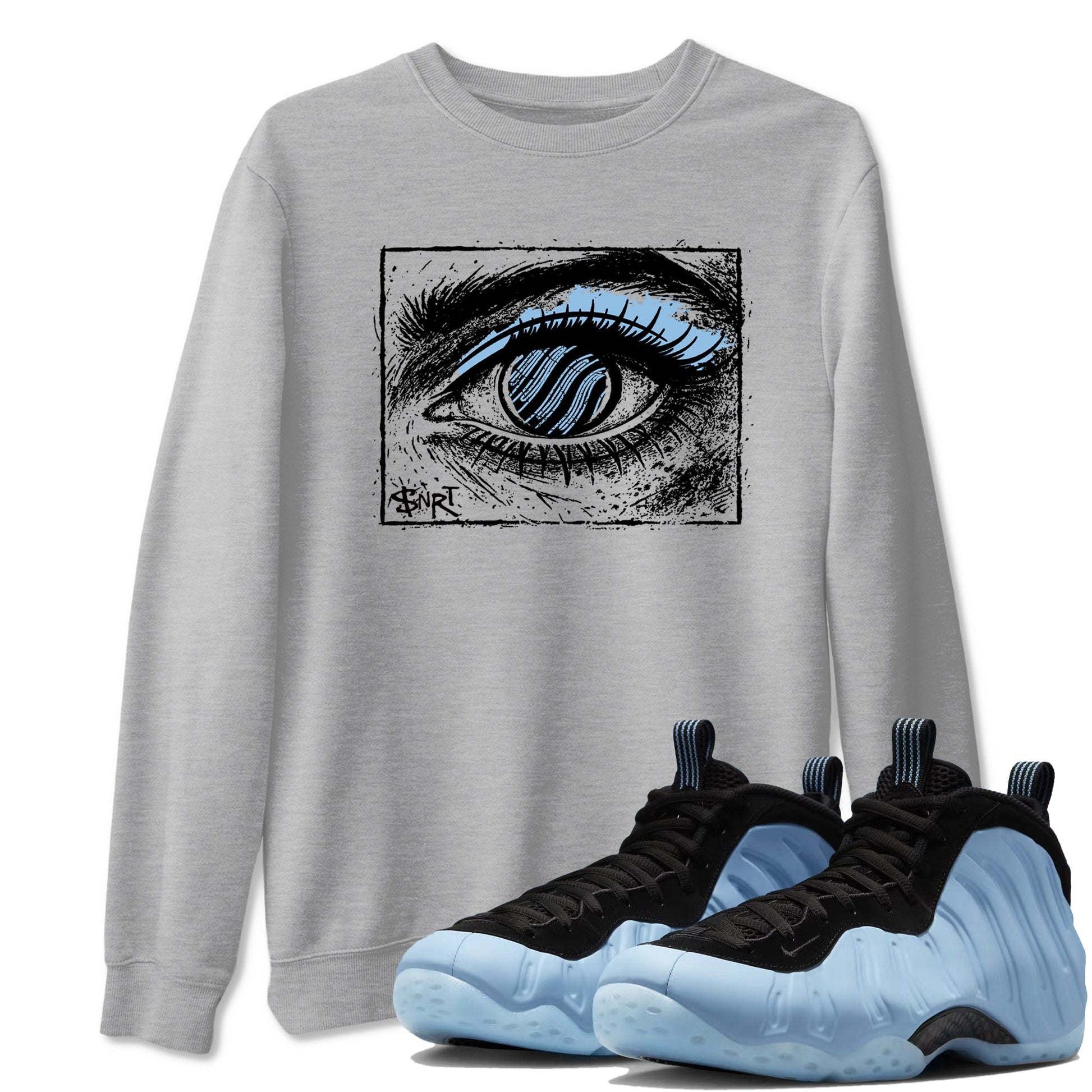 Psychic Wave sneaker match t-shirt styled to complete your fit with the Air Foamposite One Psychic Blue sneakers, shown in Heather Grey 1.