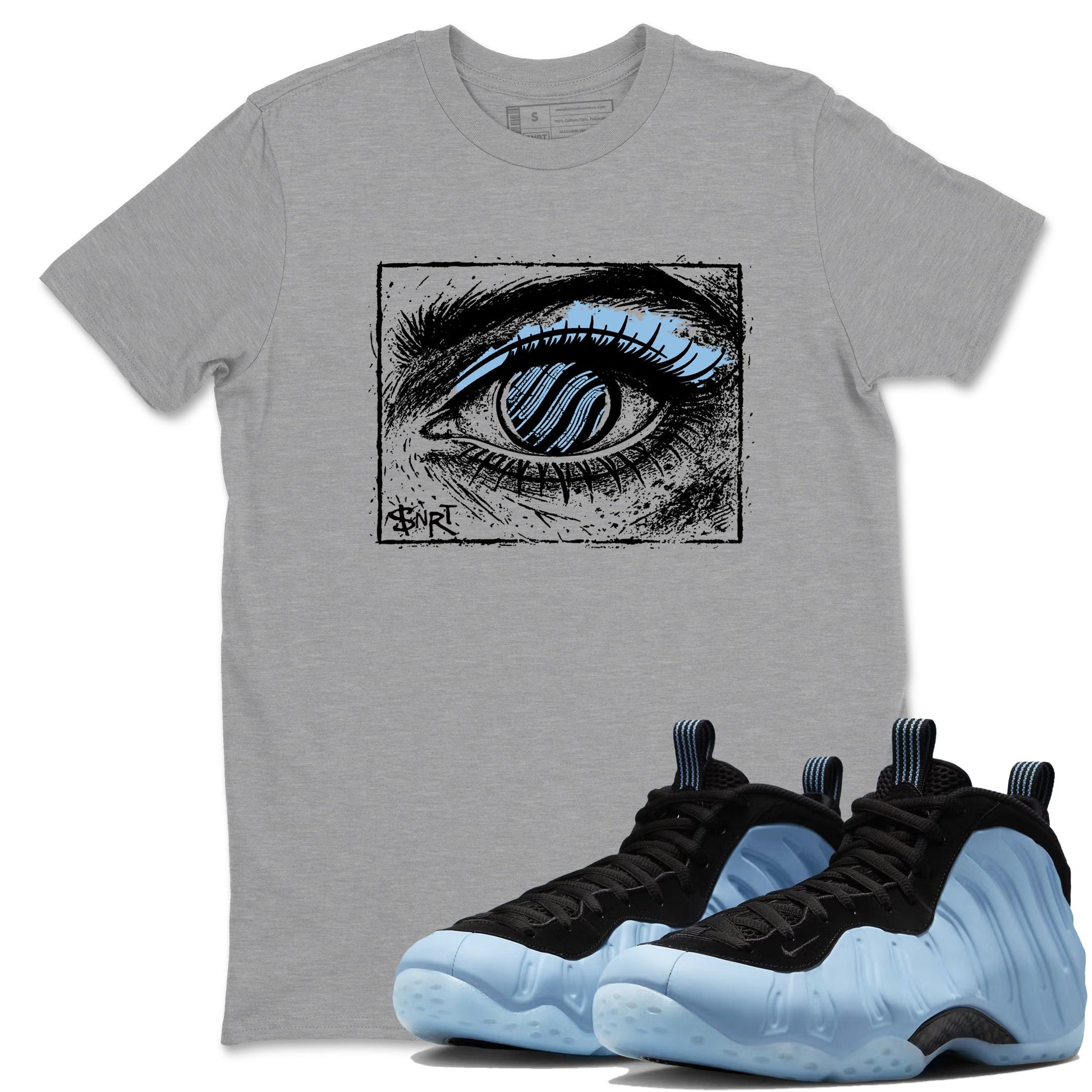 Psychic Wave sneaker match t-shirt styled to complete your fit with the Air Foamposite One Psychic Blue sneakers, shown in Heather Grey 1.