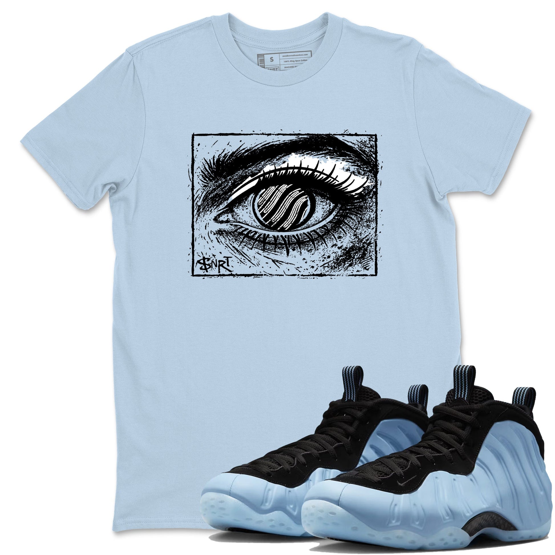 Psychic Wave sneaker match t-shirt styled to complete your fit with the Air Foamposite One Psychic Blue sneakers, shown in Light Blue 1.