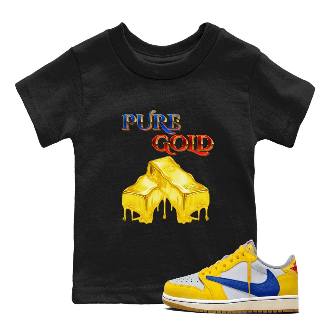 AJ1 Travis Scott Canary shirt to match jordans Pure Gold sneaker tees Air Jordan 1 Travis Scott Canary SNRT sneaker release tees baby toddler Black 1 cotton Shirt