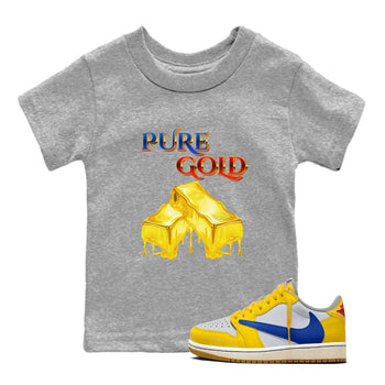 AJ1 Travis Scott Canary shirt to match jordans Pure Gold sneaker tees Air Jordan 1 Travis Scott Canary SNRT sneaker release tees baby toddler Heather Grey 1 cotton Shirt