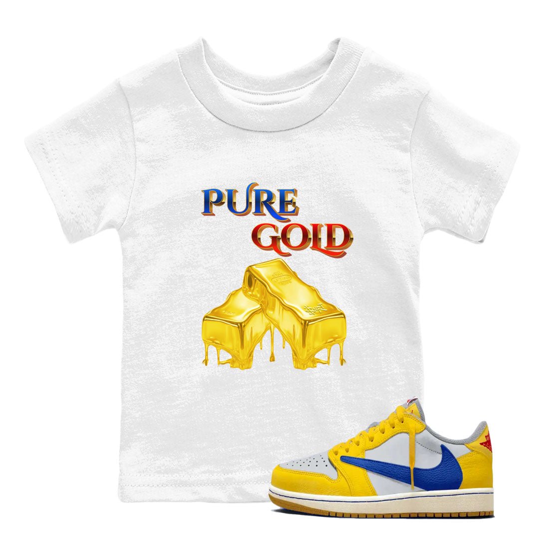 AJ1 Travis Scott Canary shirt to match jordans Pure Gold sneaker tees Air Jordan 1 Travis Scott Canary SNRT sneaker release tees baby toddler White 1 cotton Shirt