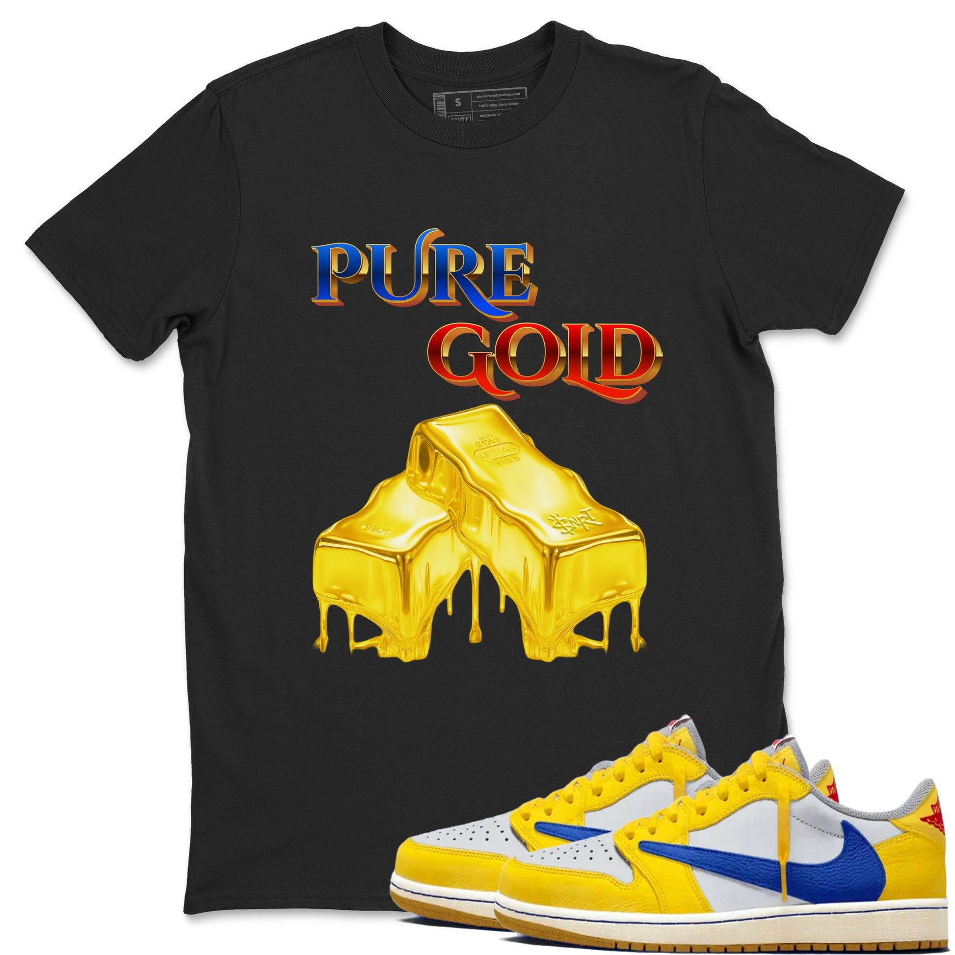 AJ1 Travis Scott Canary shirt to match jordans Pure Gold sneaker tees Air Jordan 1 Travis Scott Canary SNRT Sneaker Release Tees unisex cotton Black 1 crew neck shirt