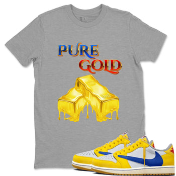 AJ1 Travis Scott Canary shirt to match jordans Pure Gold sneaker tees Air Jordan 1 Travis Scott Canary SNRT Sneaker Release Tees unisex cotton Heather Grey 1 crew neck shirt