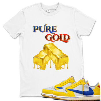 AJ1 Travis Scott Canary shirt to match jordans Pure Gold sneaker tees Air Jordan 1 Travis Scott Canary SNRT Sneaker Release Tees unisex cotton White 1 crew neck shirt