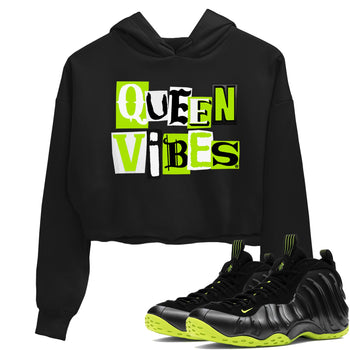 Foams One Black Volt best t shirts to wear with jordans Queen Vibes sneaker match tees Air Foamposite One Black Volt match shoes to clothes SNRT Sneaker Tees unisex cotton Black 1 crop tee