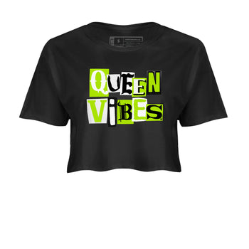 Foams One Black Volt best t shirts to wear with jordans Queen Vibes sneaker match tees Air Foamposite One Black Volt match shoes to clothes SNRT Sneaker Tees unisex cotton Black 2 crop tee