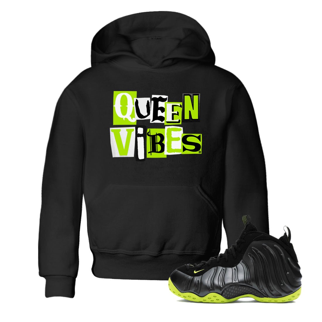 Foams One Black Volt best t shirts to wear with jordans Queen Vibes sneaker match tees Air Foamposite One Black Volt match shoes to clothes SNRT Sneaker Tees Youth Baby Black 1 tee