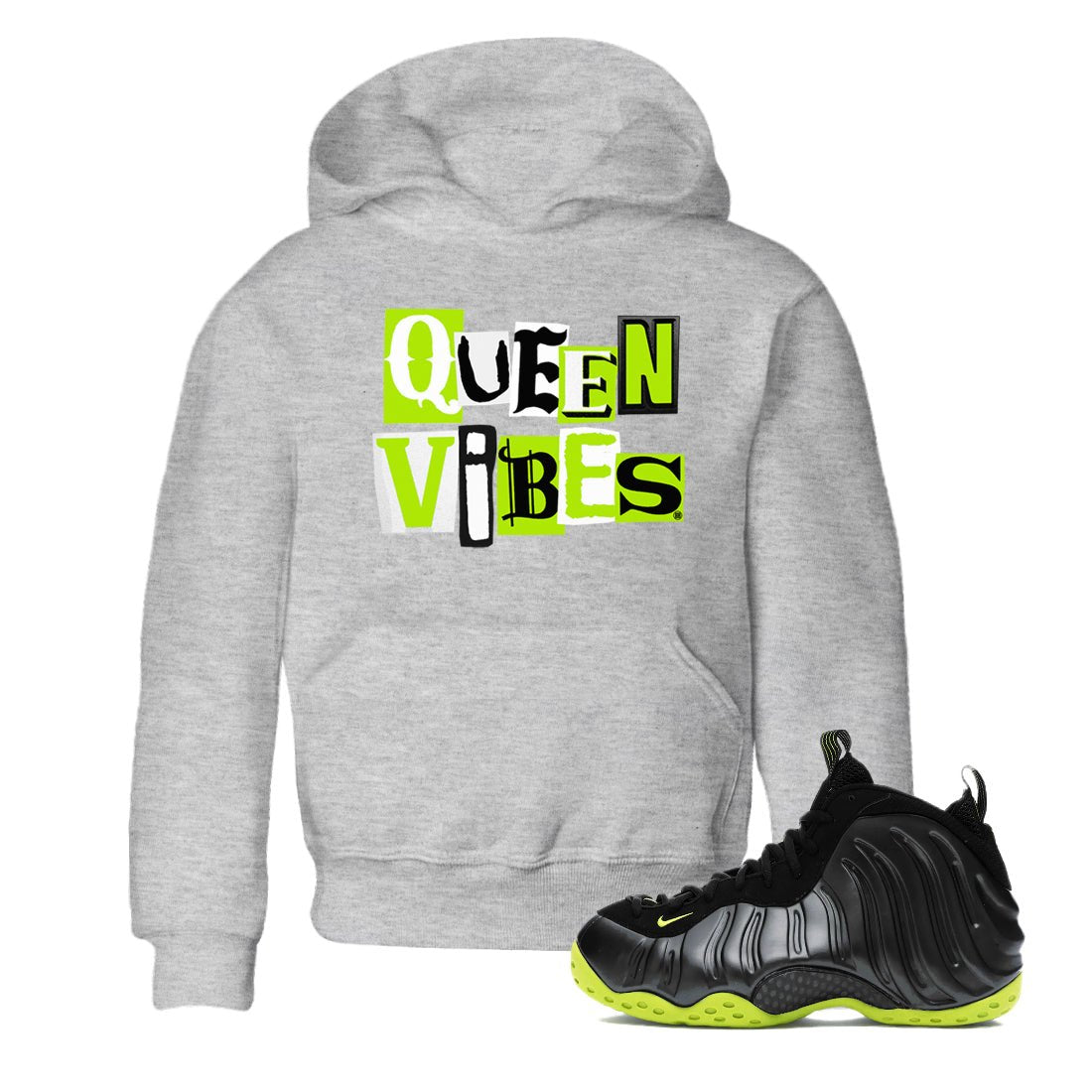 Foams One Black Volt best t shirts to wear with jordans Queen Vibes sneaker match tees Air Foamposite One Black Volt match shoes to clothes SNRT Sneaker Tees Youth Baby Heather Grey 1 tee