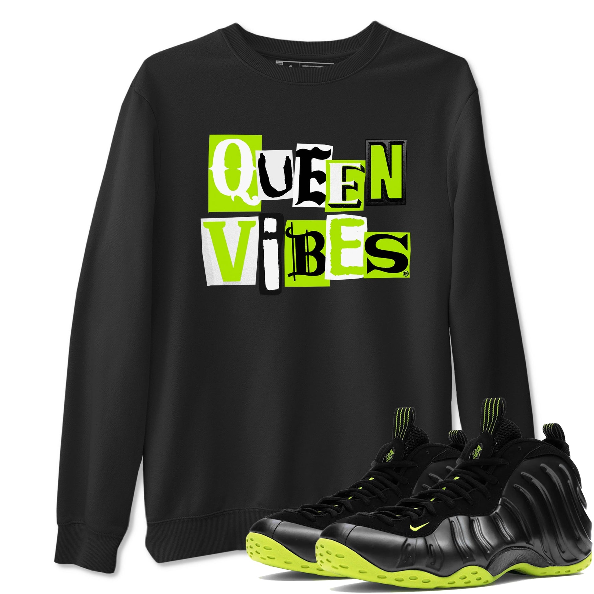 Foams One Black Volt best t shirts to wear with jordans Queen Vibes sneaker match tees Air Foamposite One Black Volt match shoes to clothes SNRT Sneaker Tees unisex cotton Black 1 shirts