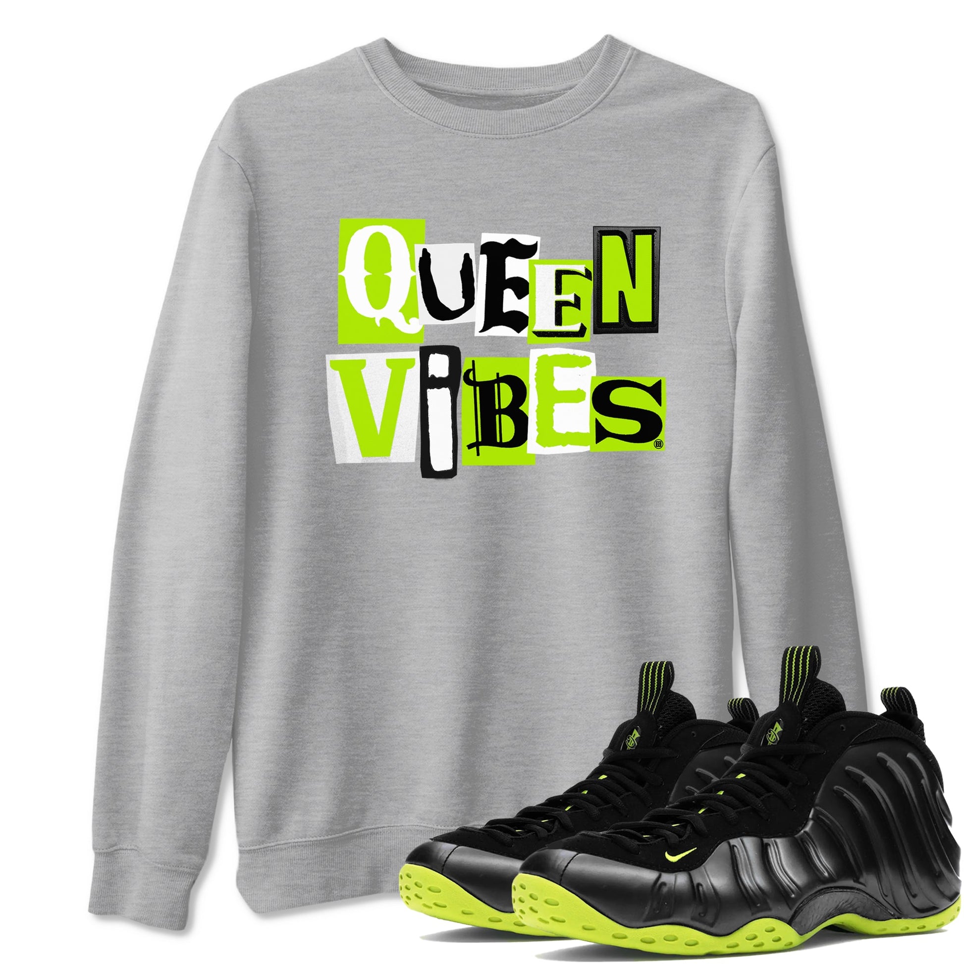 Foams One Black Volt best t shirts to wear with jordans Queen Vibes sneaker match tees Air Foamposite One Black Volt match shoes to clothes SNRT Sneaker Tees unisex cotton Heather Grey 1 shirts