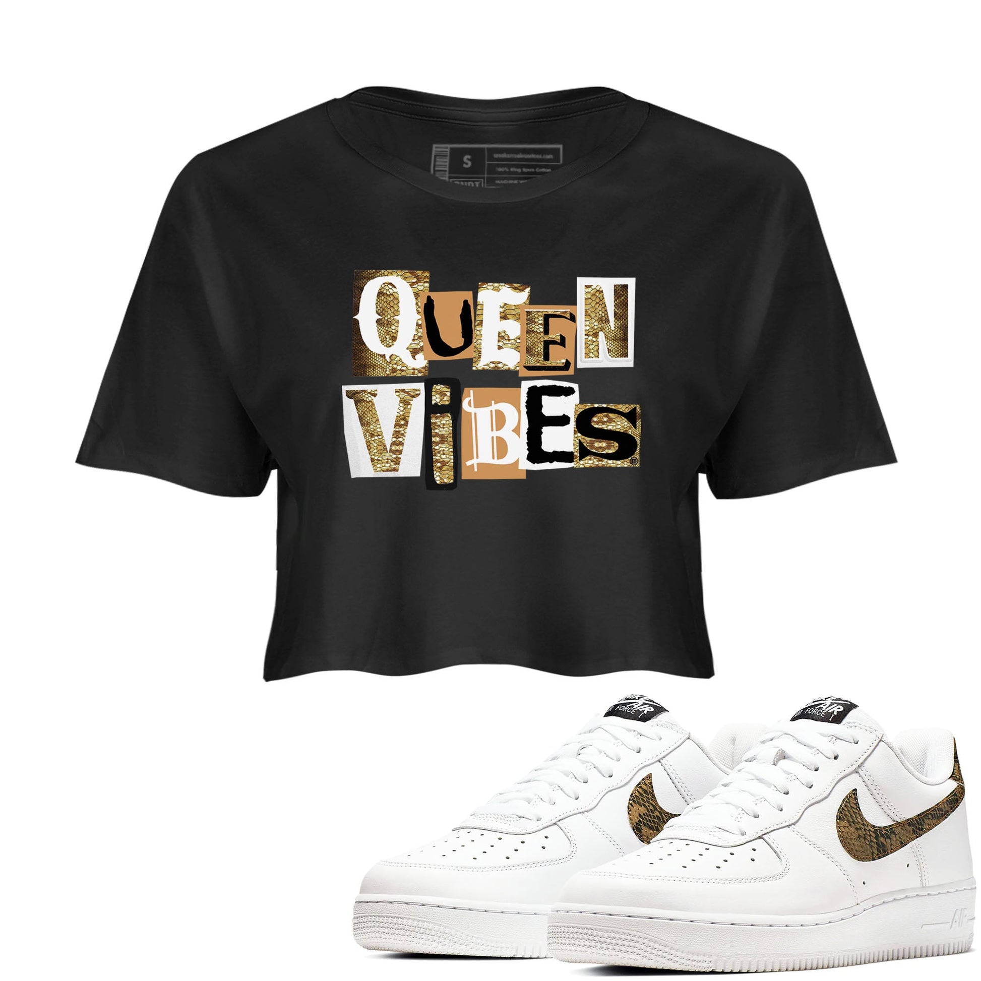 Air Force 1 Ivory Snake shirt to match jordans Queen Vibes sneaker tees Air Force 1 Ivory Snake SNRT Sneaker Release Tees Black 1 crop length shirt