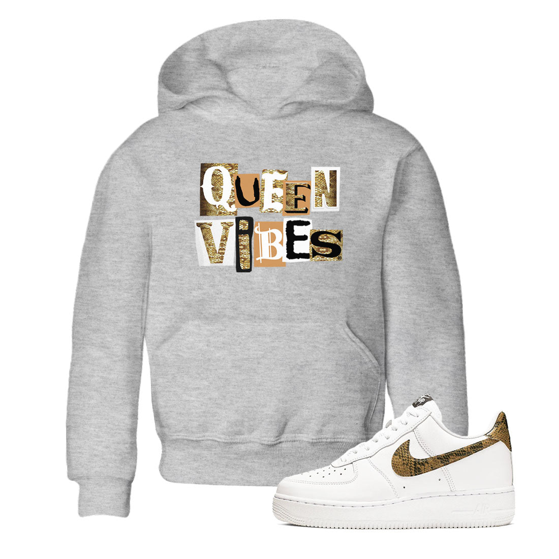 Air Force 1 Ivory Snake shirt to match jordans Queen Vibes sneaker tees Air Force 1 Ivory Snake SNRT sneaker release tees baby toddler Heather Grey 1 cotton Shirt