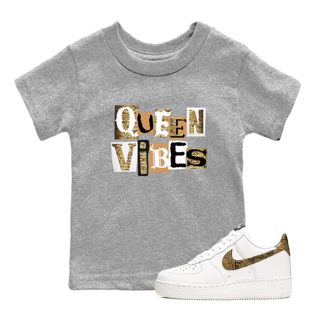 Air Force 1 Ivory Snake shirt to match jordans Queen Vibes sneaker tees Air Force 1 Ivory Snake SNRT sneaker release tees baby toddler Heather Grey 1 cotton Shirt
