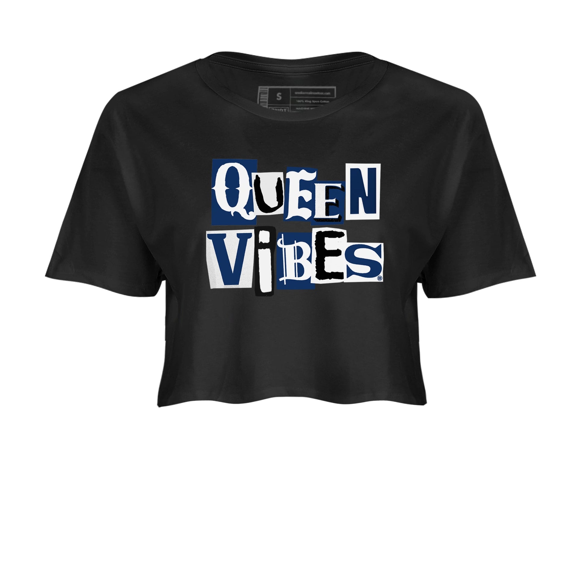 1s Midnight Navy shirts to match jordans Queen Vibes sneaker match tees Air Jordan 1 Midnight Navy match shoes to clothes SNRT Sneaker Tees unisex cotton Black 2 crop tee