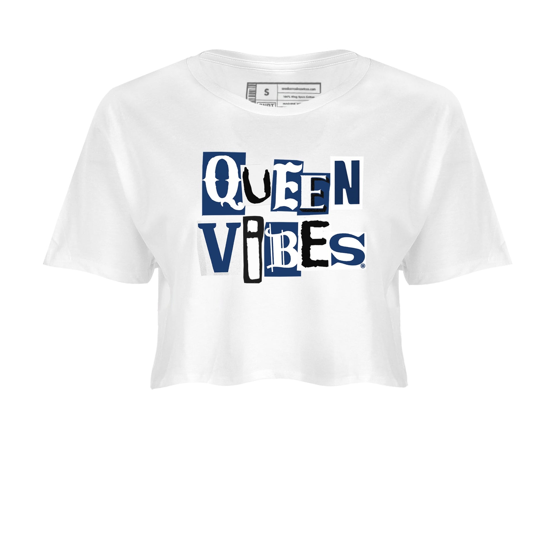 1s Midnight Navy shirts to match jordans Queen Vibes sneaker match tees Air Jordan 1 Midnight Navy match shoes to clothes SNRT Sneaker Tees unisex cotton White 2 crop tee